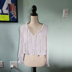 American Eagle Cotton White Long Sleeve Blouse